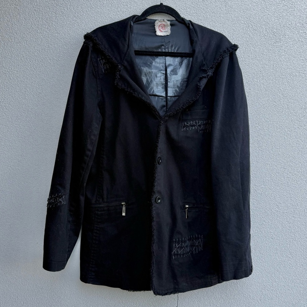 Hot topic Chor Black Disstressed Stitched Skull Button Up Mens Jacket Coat Sz L
